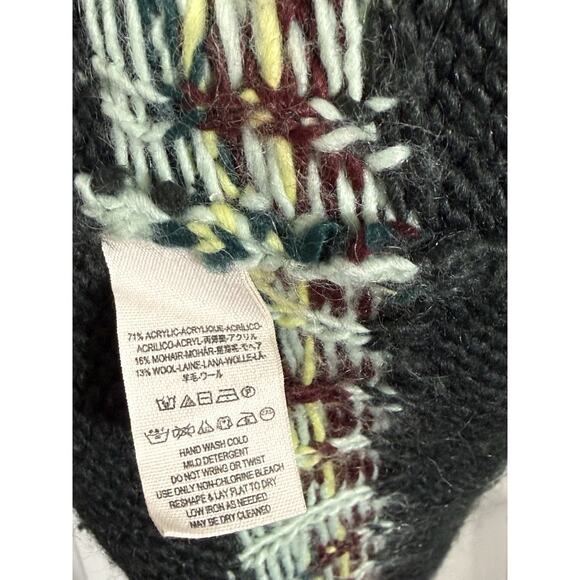 Free People Green Fair Isle Long Mohair Blend Snap Cardigan Cozy Boho Sweater S - Picture 3 of 4